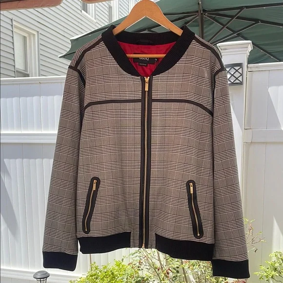GSTQ - Women's Moto Gray Plaid Bomber Jacket Gray Size 2X